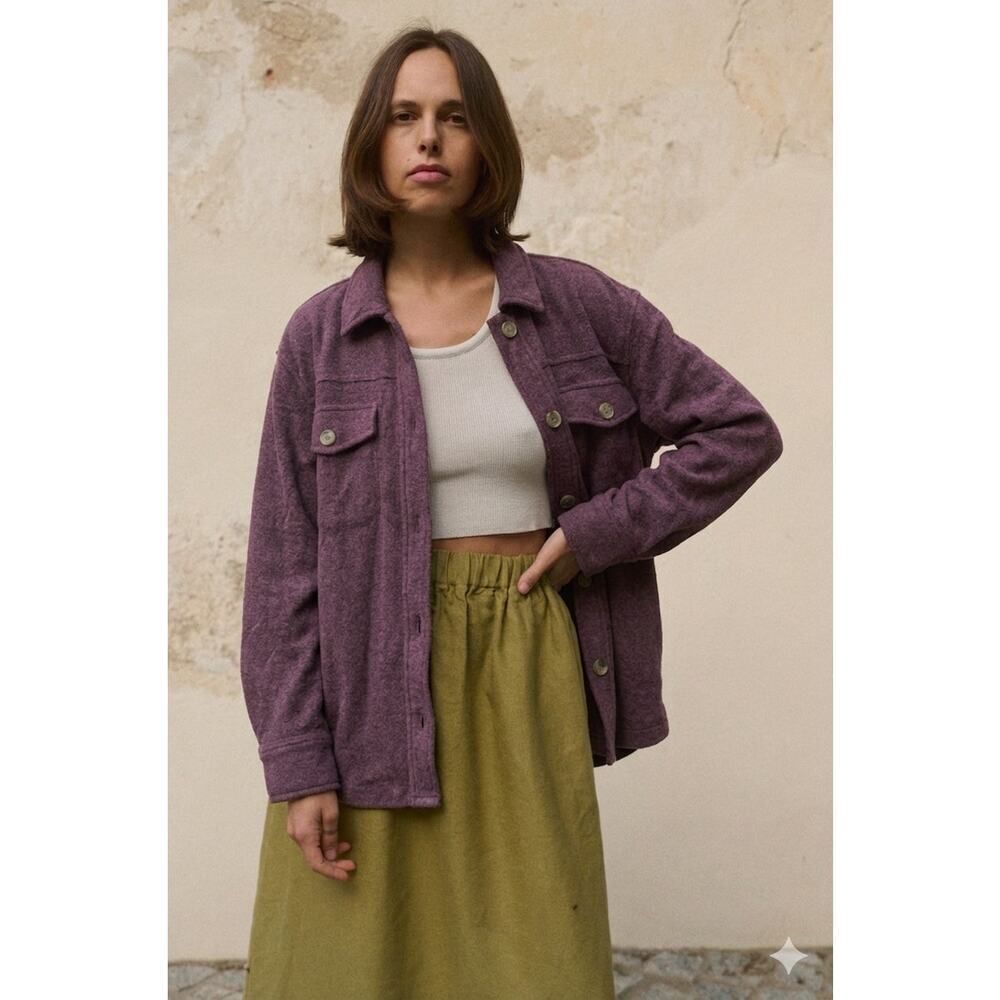 32 Degrees Heat Purple Cozy Knit Button Up Shirt Jacket Shacket Women L NWT